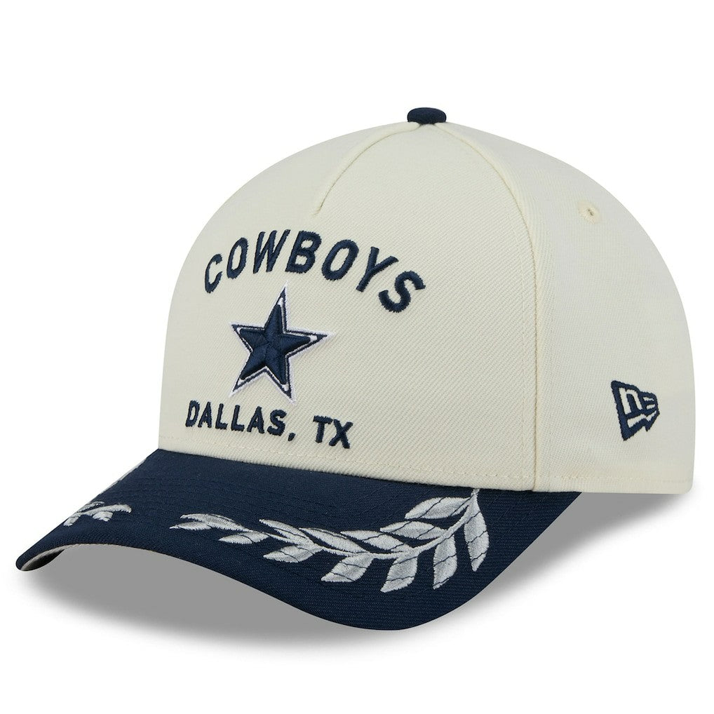 Dallas Cowboys New Era 2025 NFL Draft 9FORTY A-Frame M-Crown Adjustable Hat Cream/Navy
