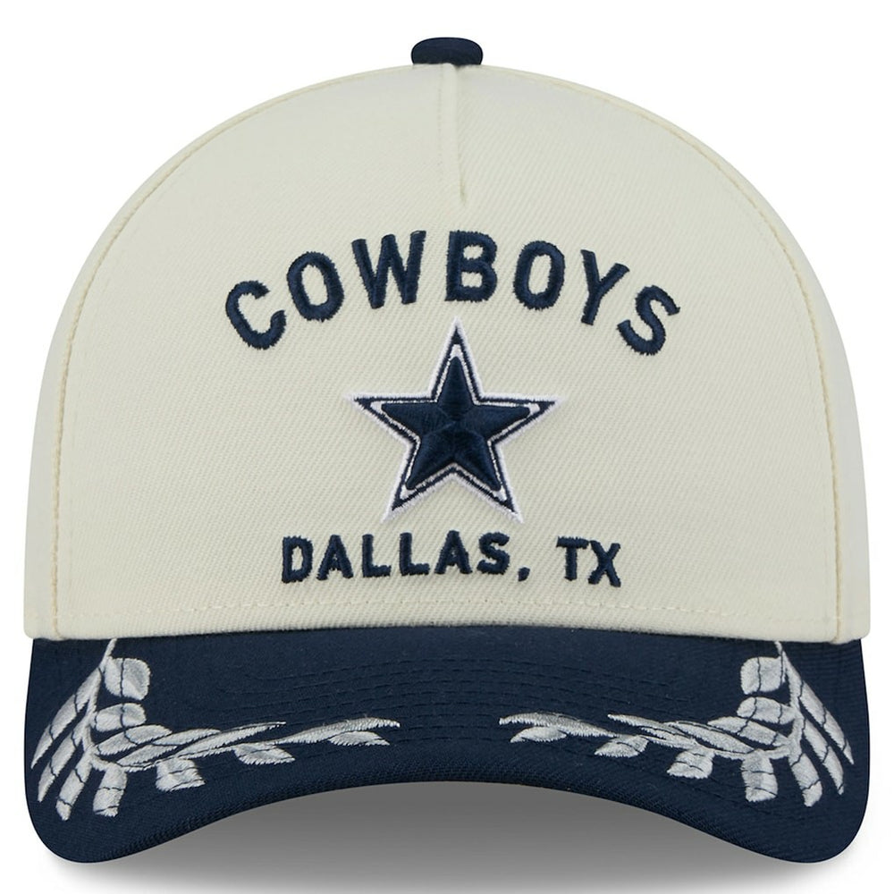 Dallas Cowboys New Era 2025 NFL Draft 9FORTY A-Frame M-Crown Adjustable Hat Cream/Navy