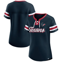 Houston Texans Women's Iconic Bling Athena Lace-Up V-Neck T-Shirt Navy