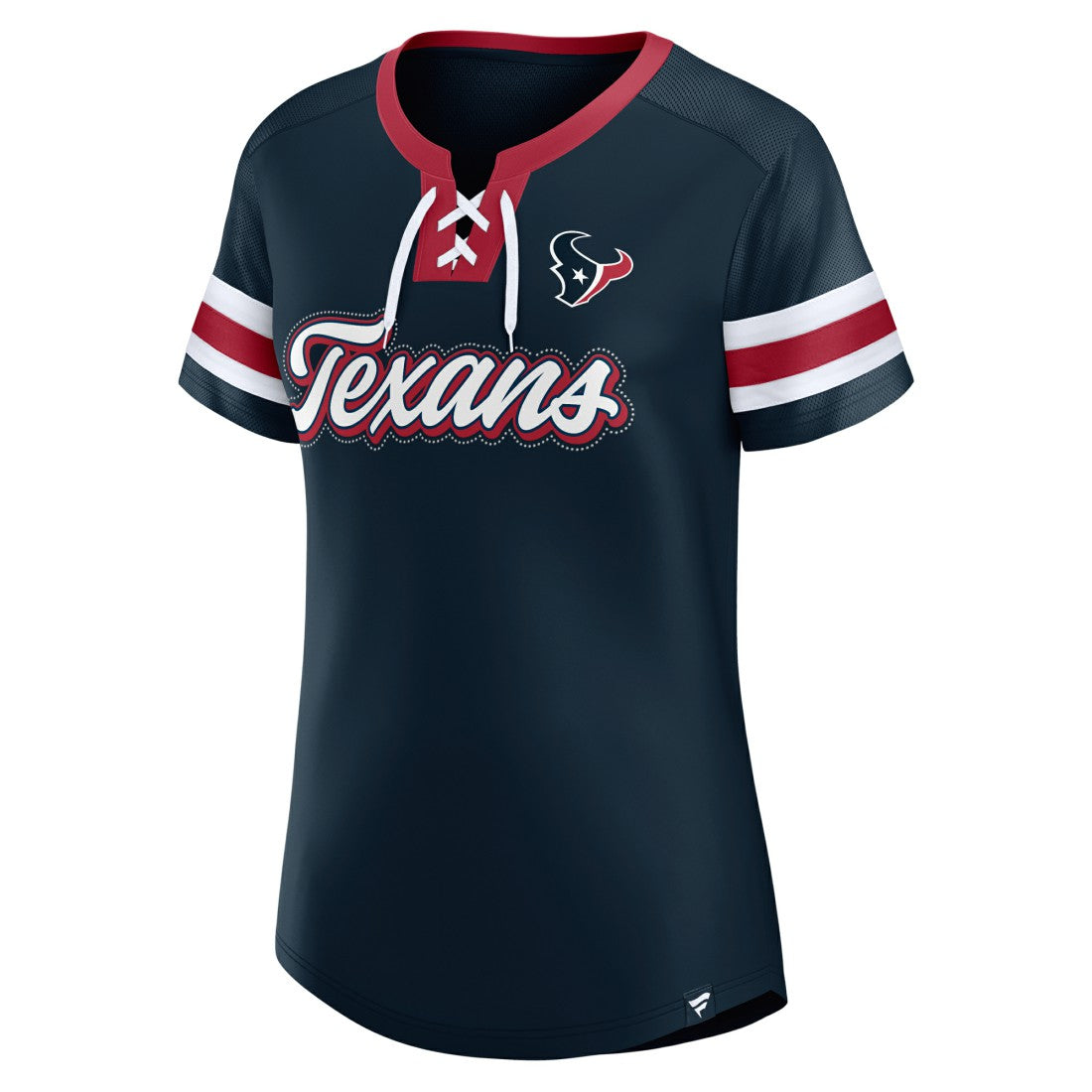 Houston Texans Women's Iconic Bling Athena Lace-Up V-Neck T-Shirt Navy
