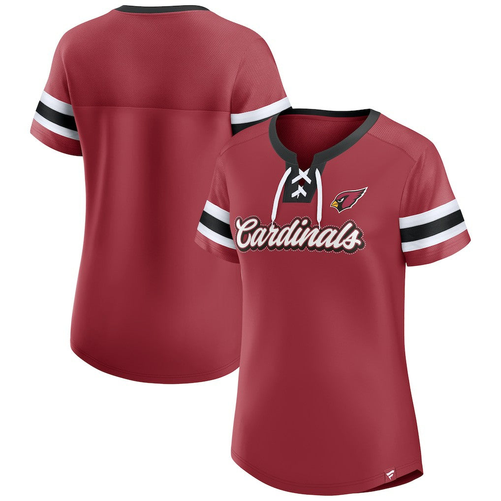 Arizona Cardinals Women's Iconic Bling Athena Lace-Up V-Neck T-Shirt Cardinal