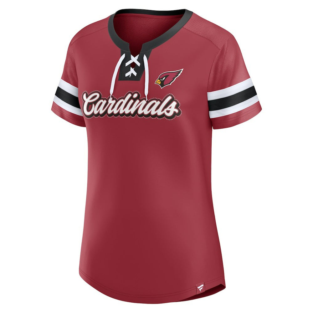 Arizona Cardinals Women's Iconic Bling Athena Lace-Up V-Neck T-Shirt Cardinal