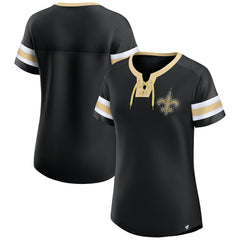 New Orleans Saints Women's Bling Athena Jersey Style Lace-up T-Shirt Black