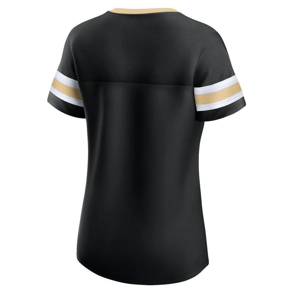New Orleans Saints Women's Bling Athena Jersey Style Lace-up T-Shirt Black