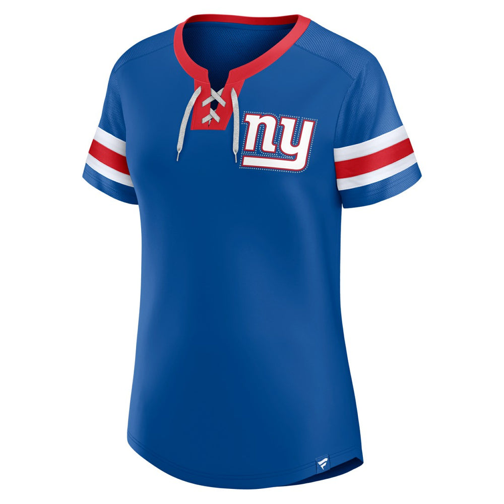 New York Giants Women's Bling Athena Jersey Style Lace-up T-Shirt Royal