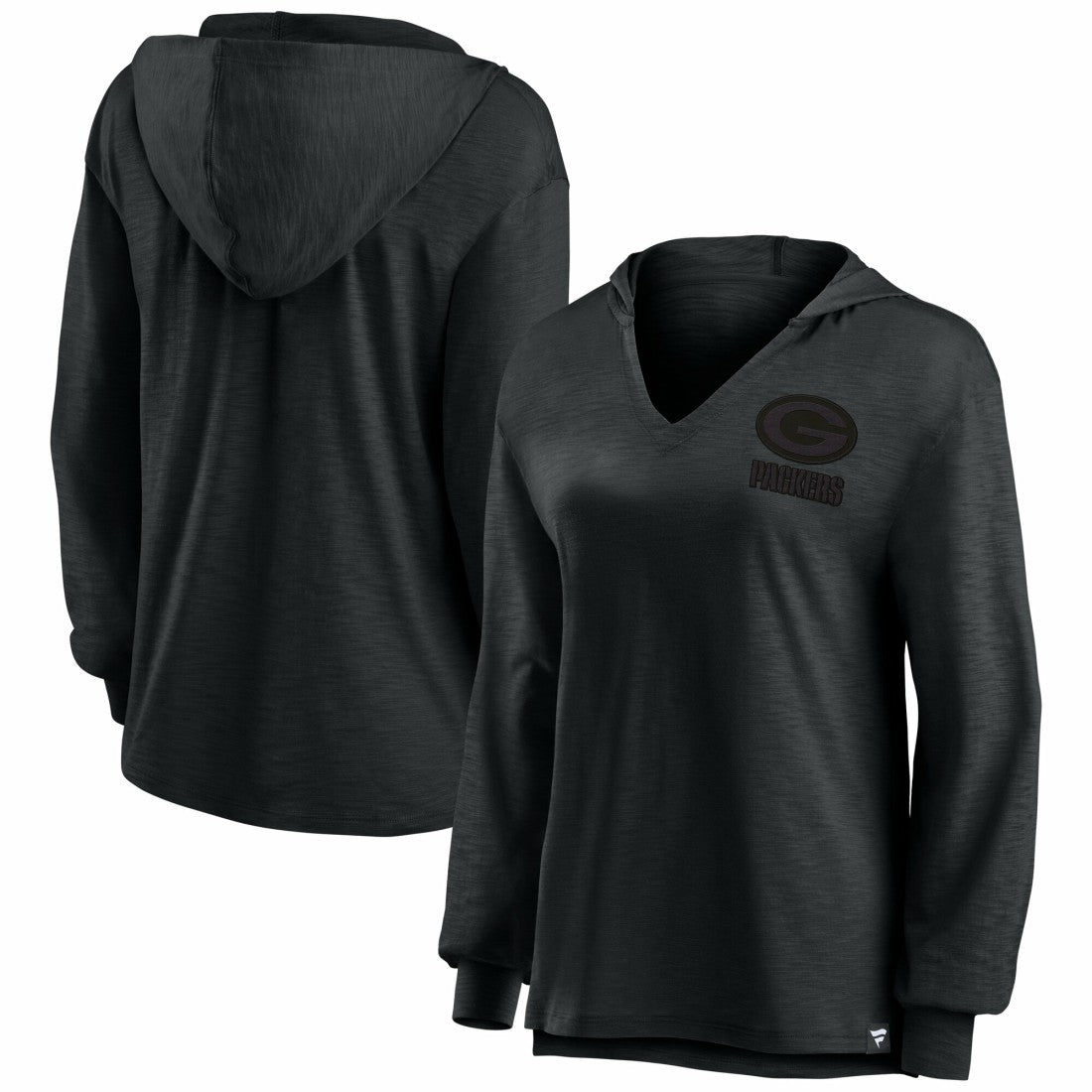 Green Bay Packers Women's Blackout Slub Hoodie V-Neck Long Sleeve T-Shirt