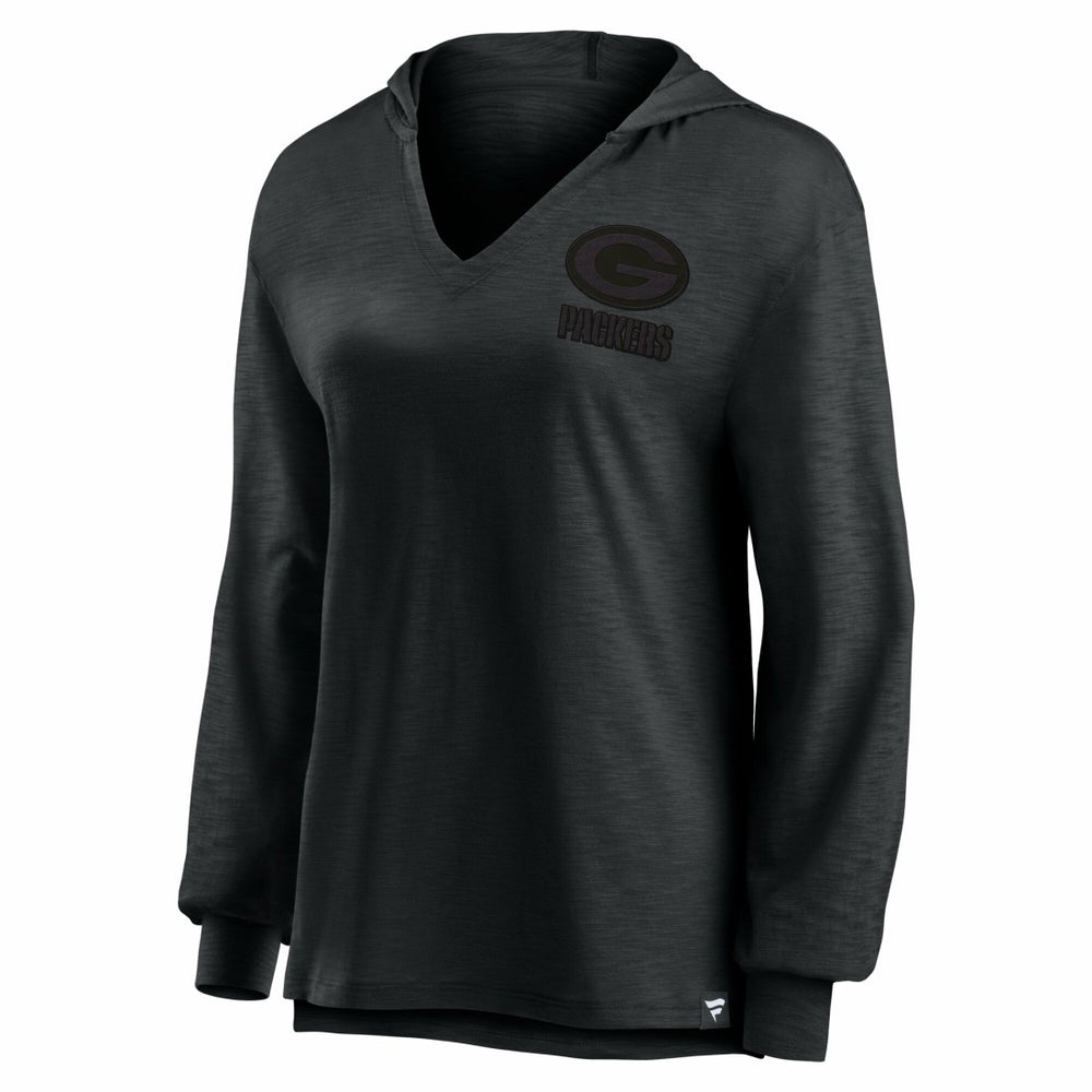 Green Bay Packers Women's Blackout Slub Hoodie V-Neck Long Sleeve T-Shirt