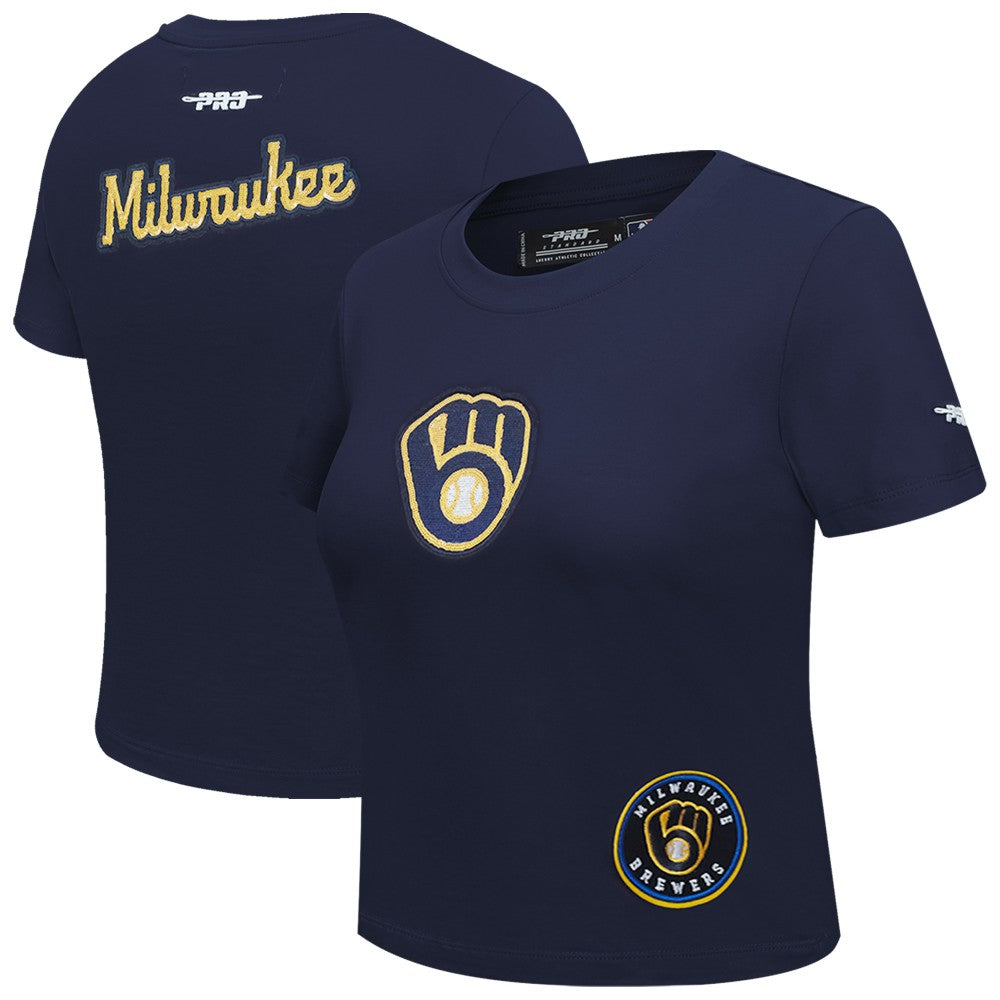Milwaukee Brewers Pro Standard Women's Game Day Classics Baby Doll Cropped T-Shirt - Navy T-shirts