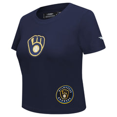 Milwaukee Brewers Pro Standard Women's Game Day Classics Baby Doll Cropped T-Shirt - Navy T-shirts