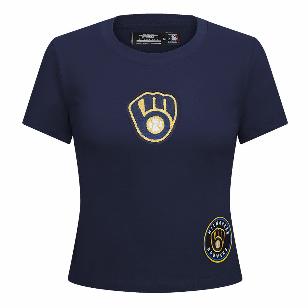 Milwaukee Brewers Pro Standard Women's Game Day Classics Baby Doll Cropped T-Shirt - Navy T-shirts