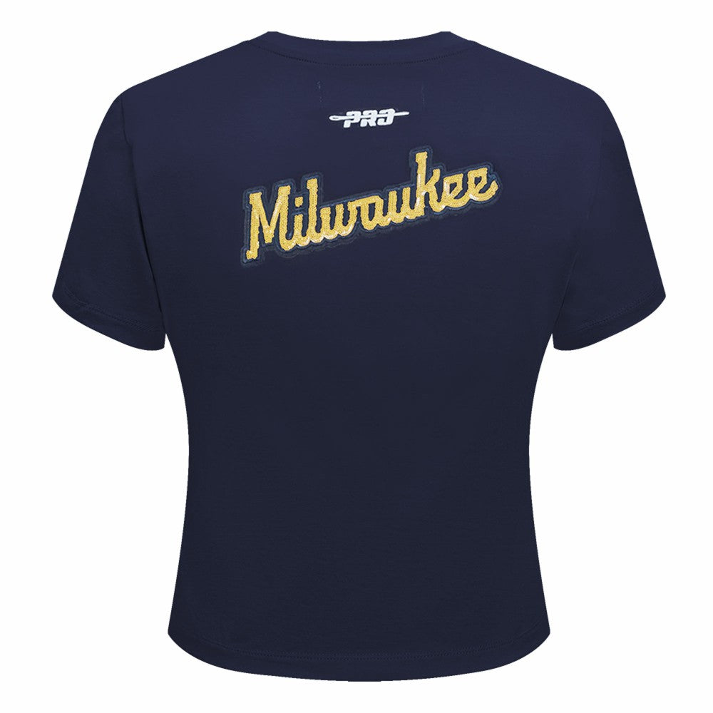 Milwaukee Brewers Pro Standard Women's Game Day Classics Baby Doll Cropped T-Shirt - Navy T-shirts