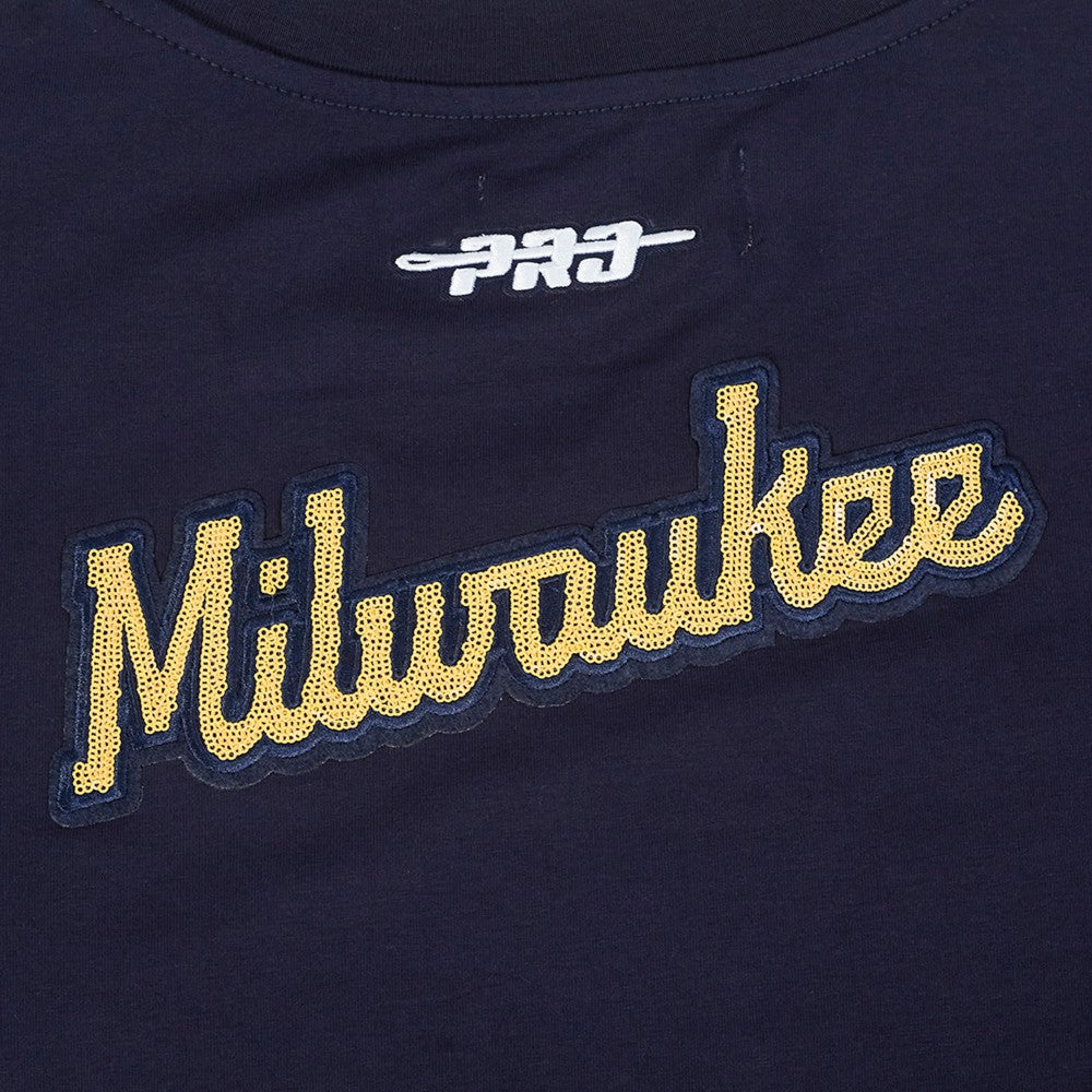 Milwaukee Brewers Pro Standard Women's Game Day Classics Baby Doll Cropped T-Shirt - Navy T-shirts