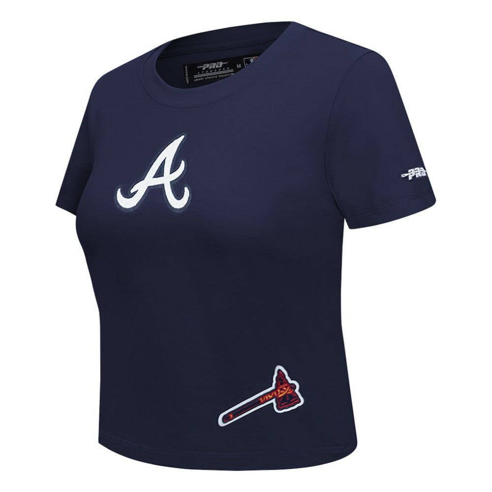 Atlanta Braves Pro Standard Women's Game Day Classics Baby Doll Cropped T-Shirt - Navy T-shirts