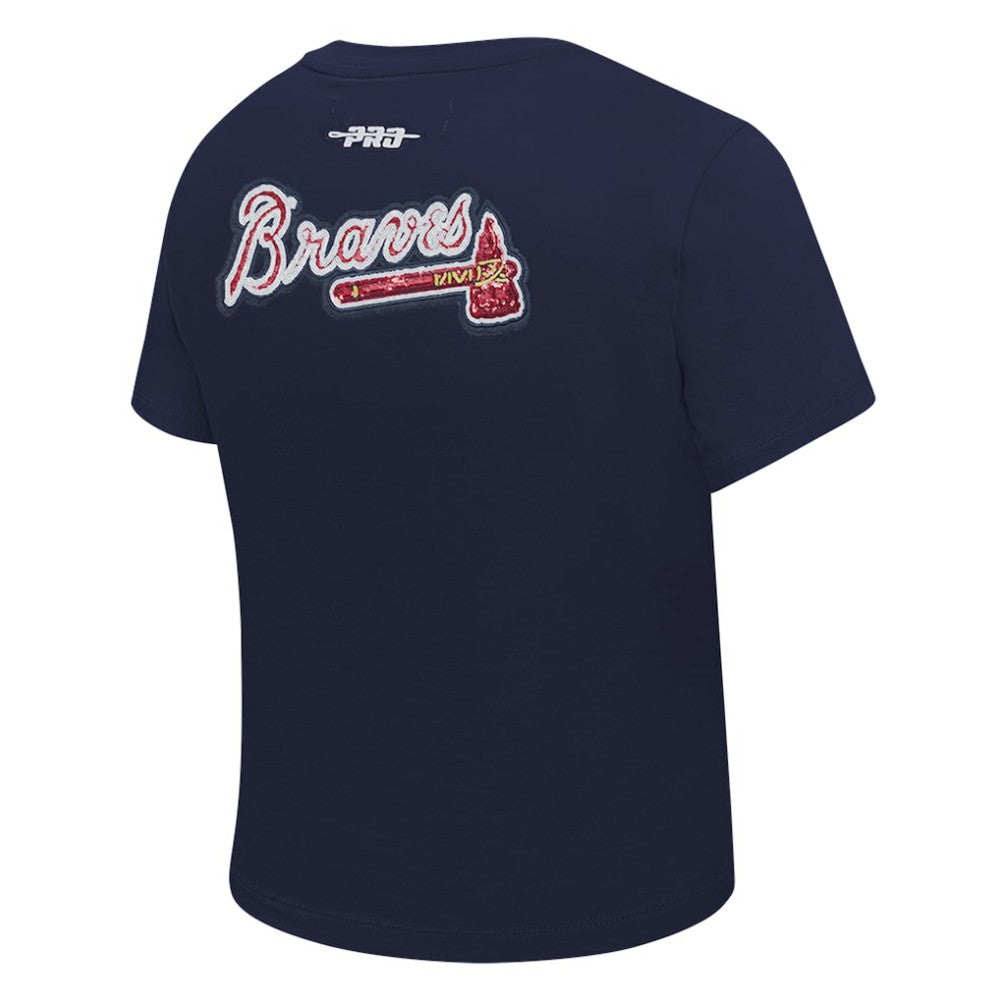 Atlanta Braves Pro Standard Women's Game Day Classics Baby Doll Cropped T-Shirt - Navy T-shirts