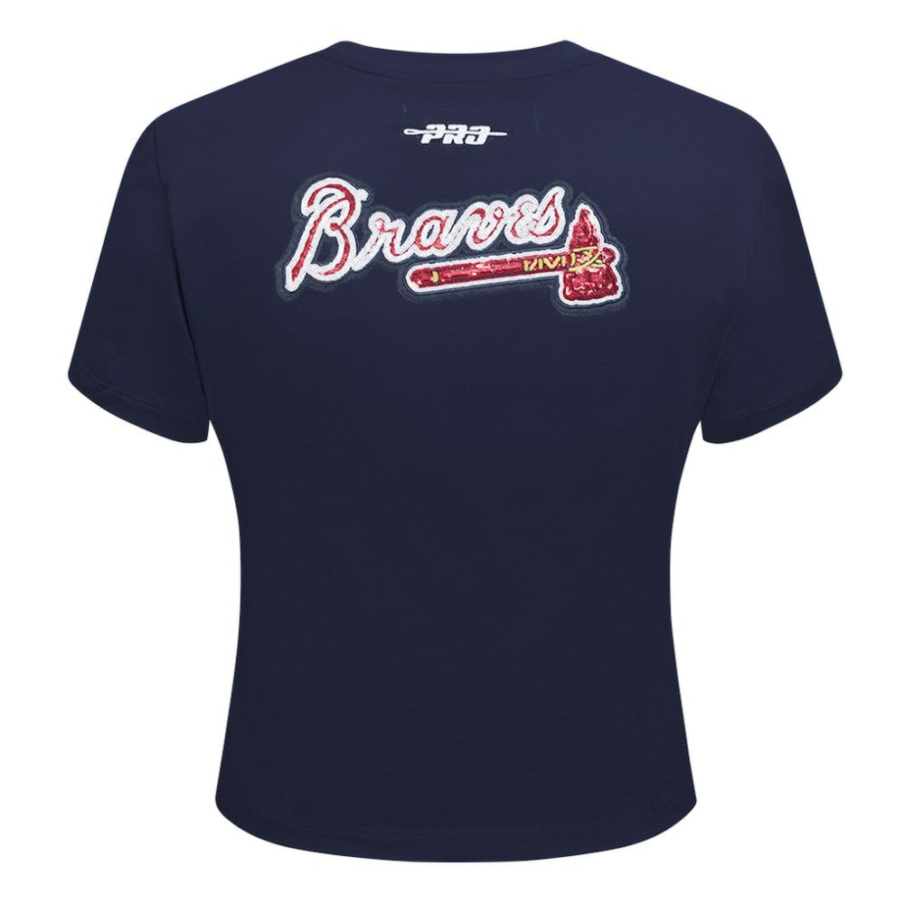 Atlanta Braves Pro Standard Women's Game Day Classics Baby Doll Cropped T-Shirt - Navy T-shirts
