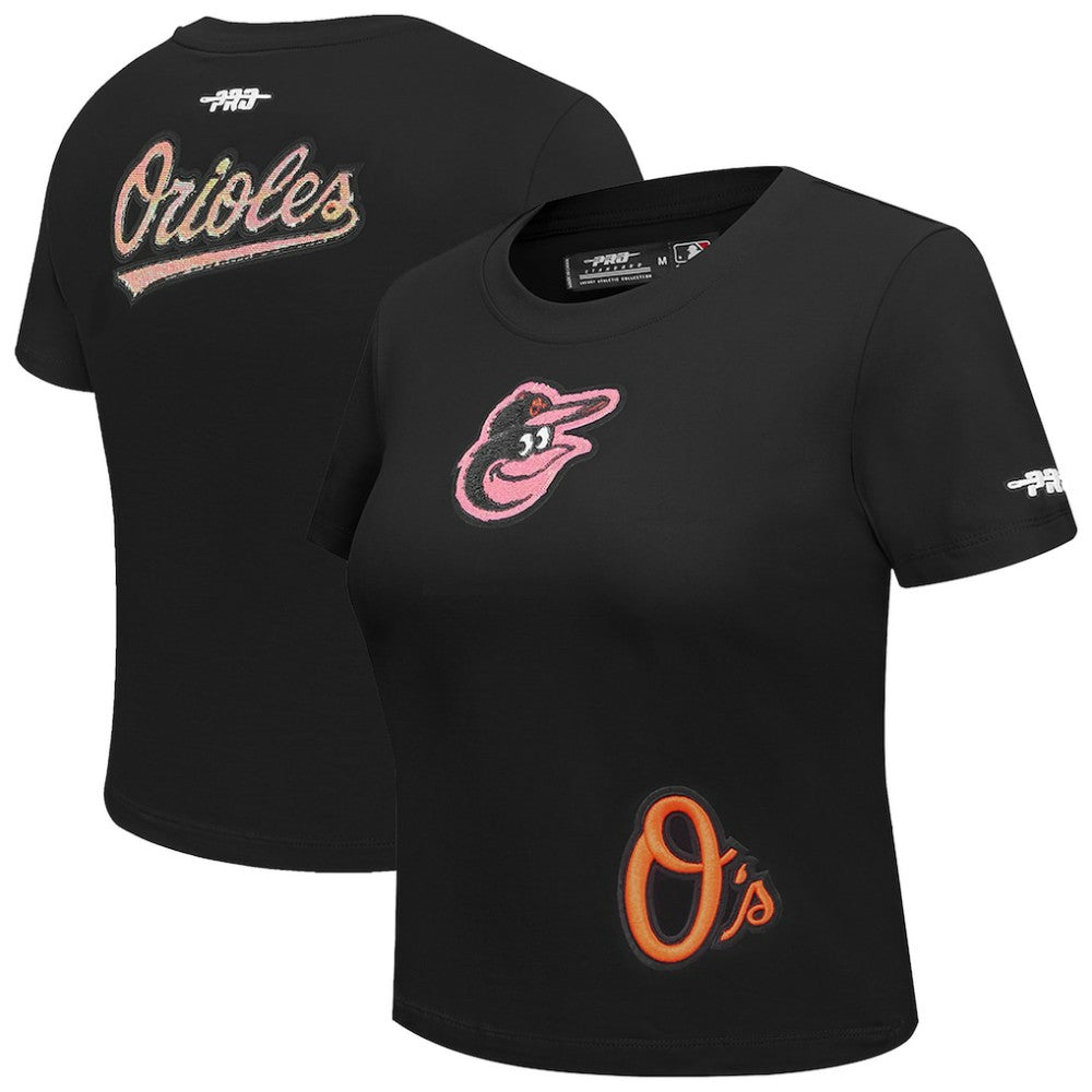 Baltimore Orioles Pro Standard Women's Game Day Classics Baby Doll Cropped T-Shirt - Black T-shirts