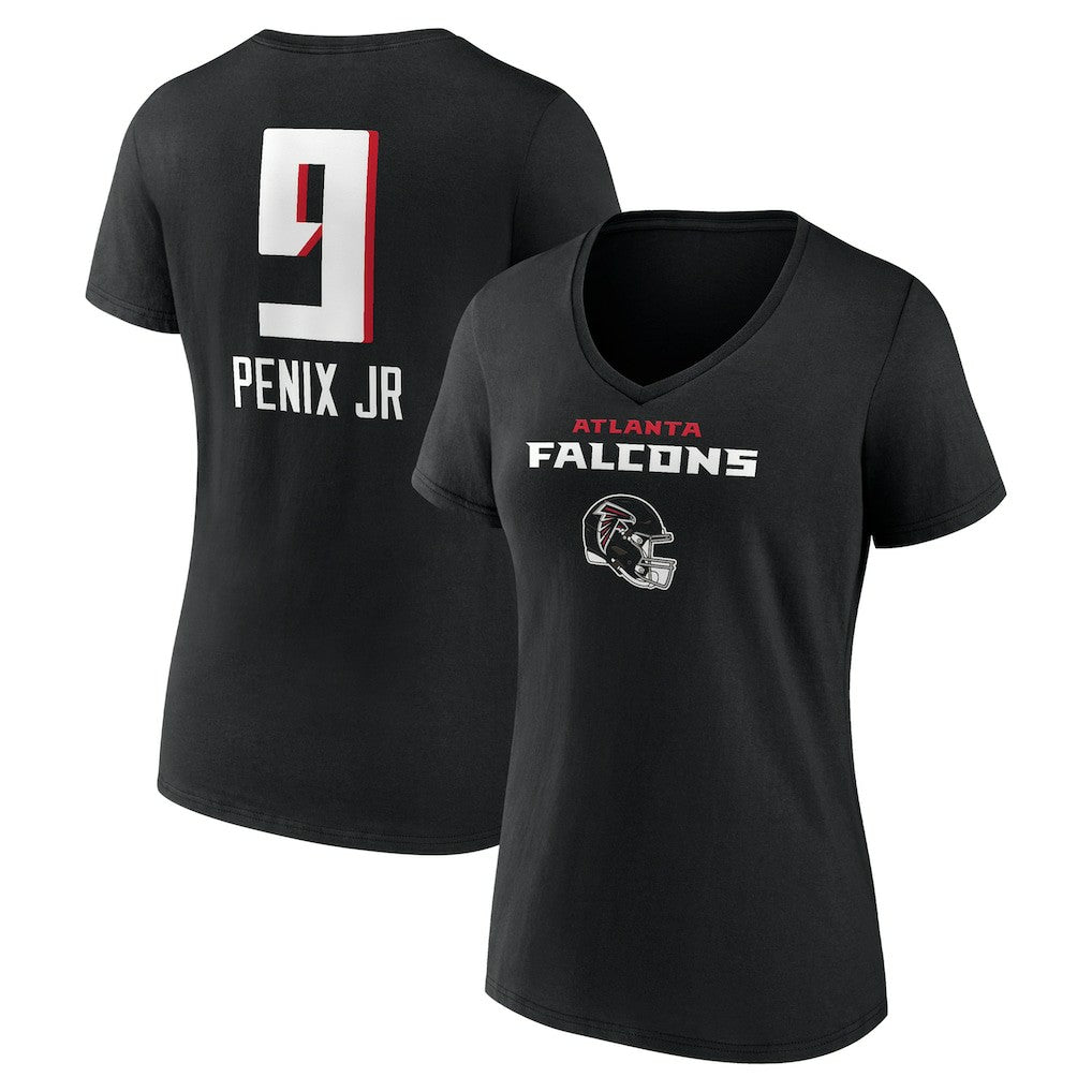 Michael Penix Jr. Atlanta Falcons Women's Name & Number Team Wordmark V-Neck T-Shirt Black