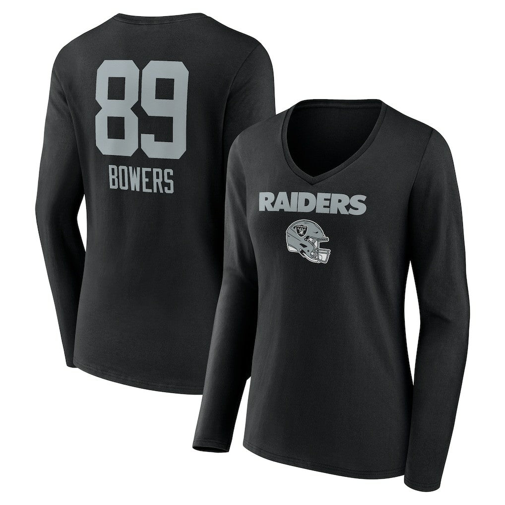 Brock Bowers Las Vegas Raiders Women's Name & Number Team Wordmark Long Sleeve V-Neck T-Shirt Black
