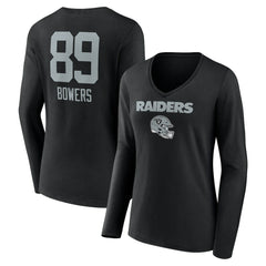 Brock Bowers Las Vegas Raiders Women's Name & Number Team Wordmark Long Sleeve V-Neck T-Shirt Black