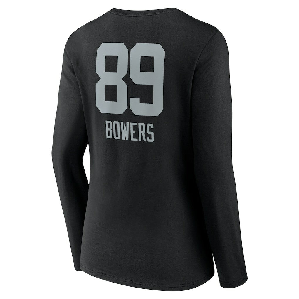 Brock Bowers Las Vegas Raiders Women's Name & Number Team Wordmark Long Sleeve V-Neck T-Shirt Black