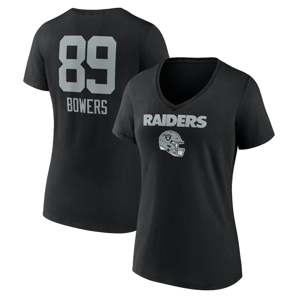 Brock Bowers Las Vegas Raiders Women's Name & Number Team Wordmark V-Neck T-Shirt Black