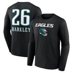 Saquon Barkley Philadelphia Eagles Name & Number Team Wordmark Long Sleeve T-Shirt Black
