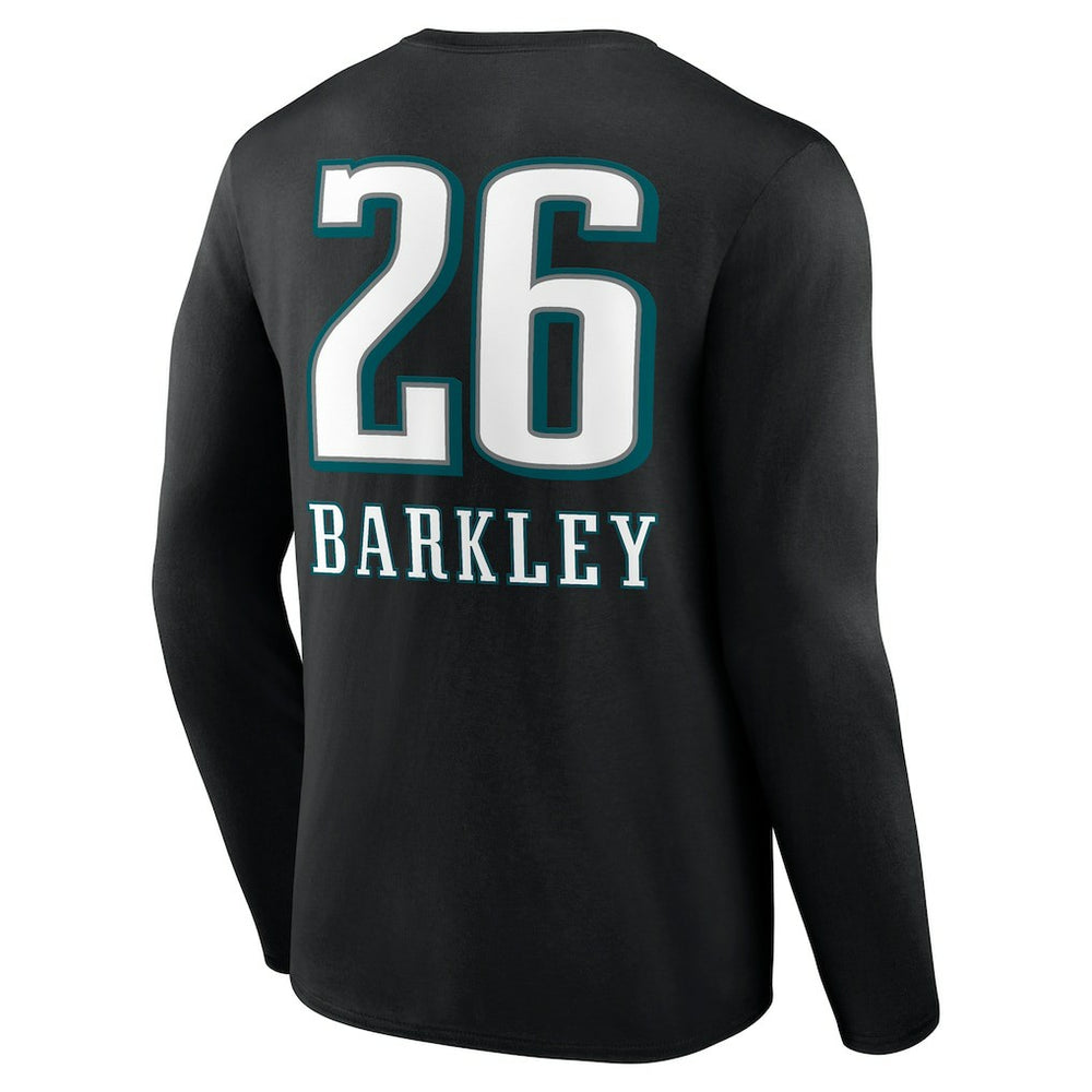 Saquon Barkley Philadelphia Eagles Name & Number Team Wordmark Long Sleeve T-Shirt Black