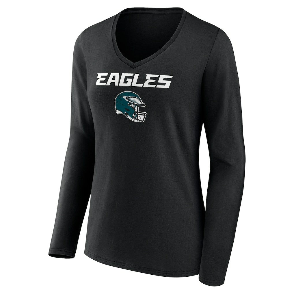 Saquon Barkley Philadelphia Eagles Women's Name & Number Team Wordmark Long Sleeve V-Neck T-Shirt Black