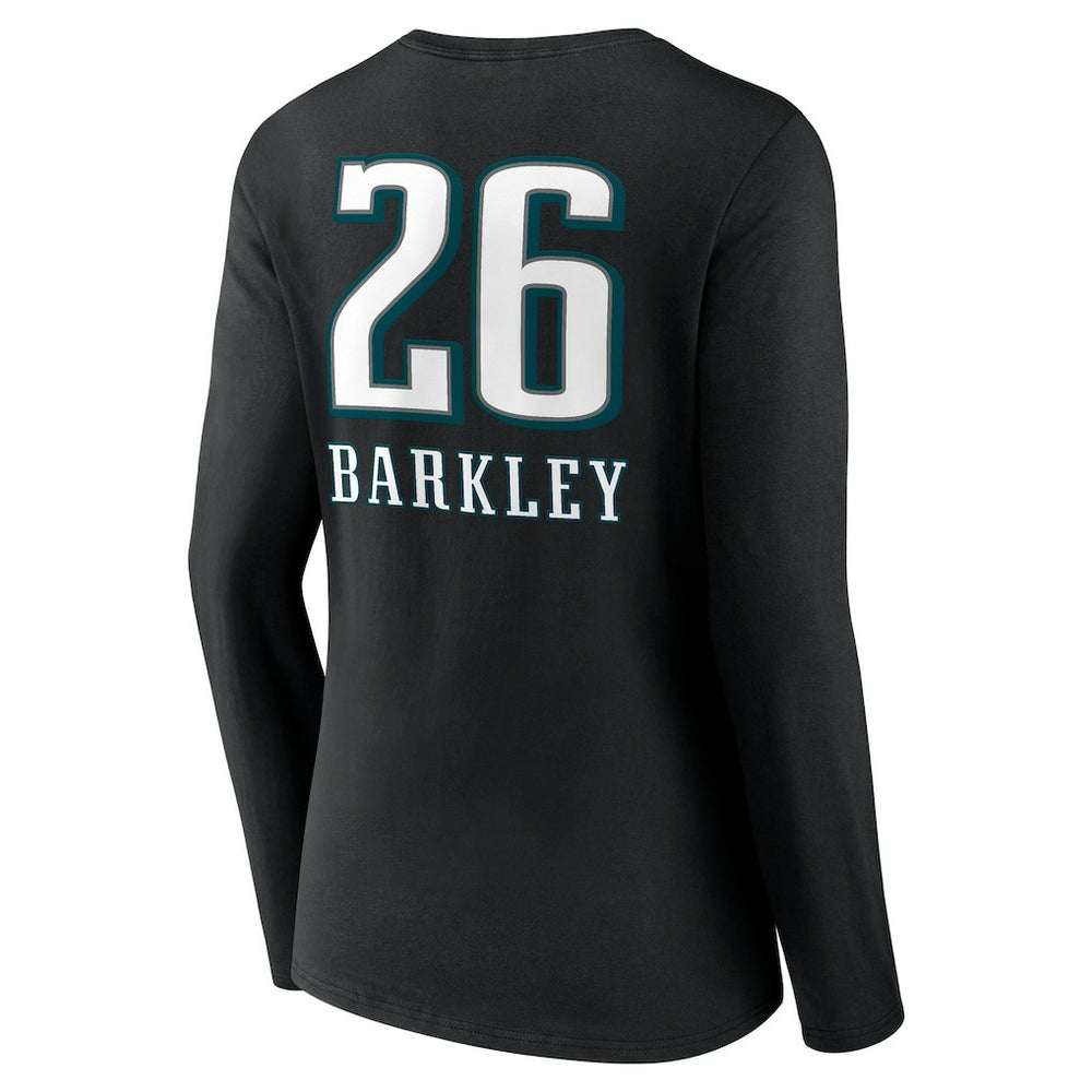 Saquon Barkley Philadelphia Eagles Women's Name & Number Team Wordmark Long Sleeve V-Neck T-Shirt Black