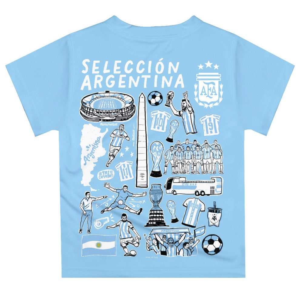 Argentina National Team Vive La Fete Youth Impressions Artwork T-Shirt Light Blue
