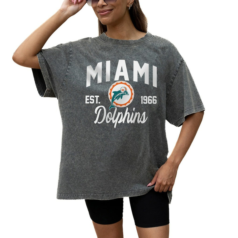Miami Dolphins Gameday Couture Women's Throwback Oversized Snow Wash T-Shirt Grey