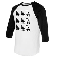 Los Angeles Dodgers Tiny Turnip Women's Logo Grid 3/4 Sleeve Raglan T-Shirt - White/Black T-shirts