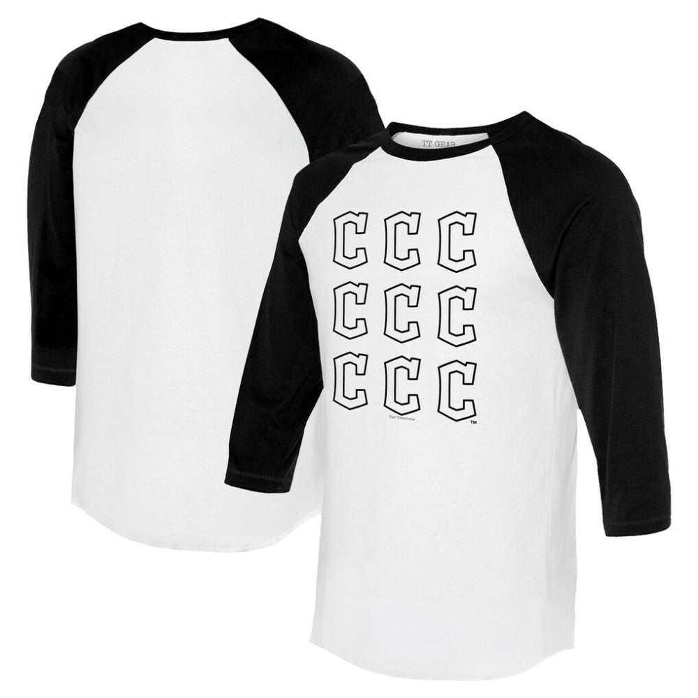 Cleveland Guardians Tiny Turnip Women's Logo Grid 3/4 Sleeve Raglan T-Shirt - White/Black T-shirts