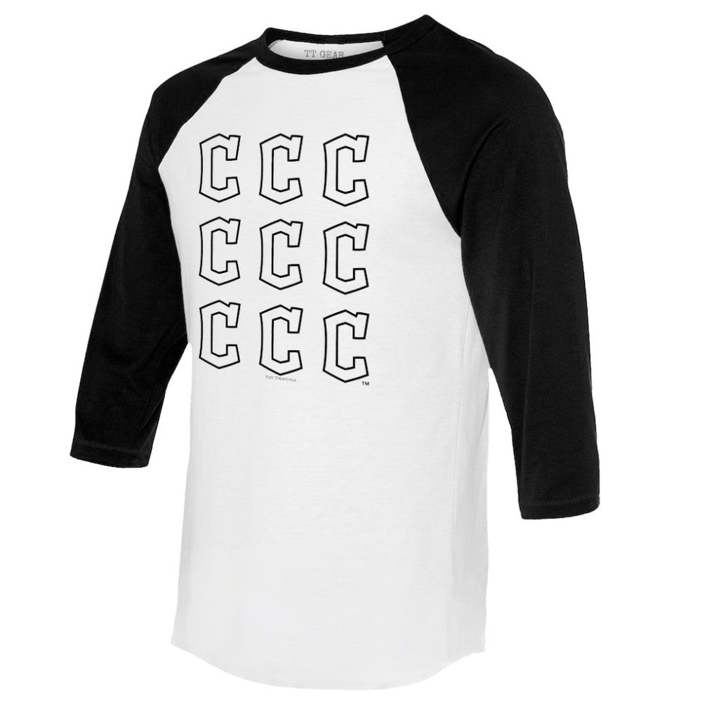 Cleveland Guardians Tiny Turnip Women's Logo Grid 3/4 Sleeve Raglan T-Shirt - White/Black T-shirts
