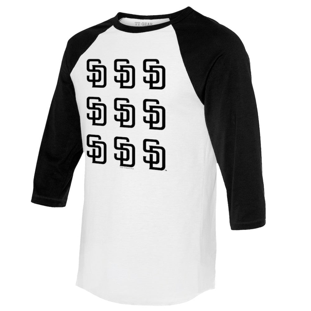 San Diego Padres Tiny Turnip Women's Logo Grid 3/4 Sleeve Raglan T-Shirt - White/Black T-shirts