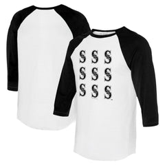 Seattle Mariners Tiny Turnip Women's Logo Grid 3/4 Sleeve Raglan T-Shirt - White/Black T-shirts