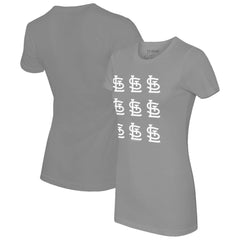 St. Louis Cardinals Tiny Turnip Women's Logo Grid  T-Shirt - Gray T-shirts