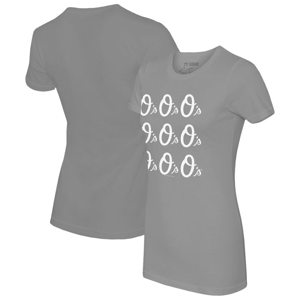 Baltimore Orioles Tiny Turnip Women's Logo Grid  T-Shirt - Gray T-shirts