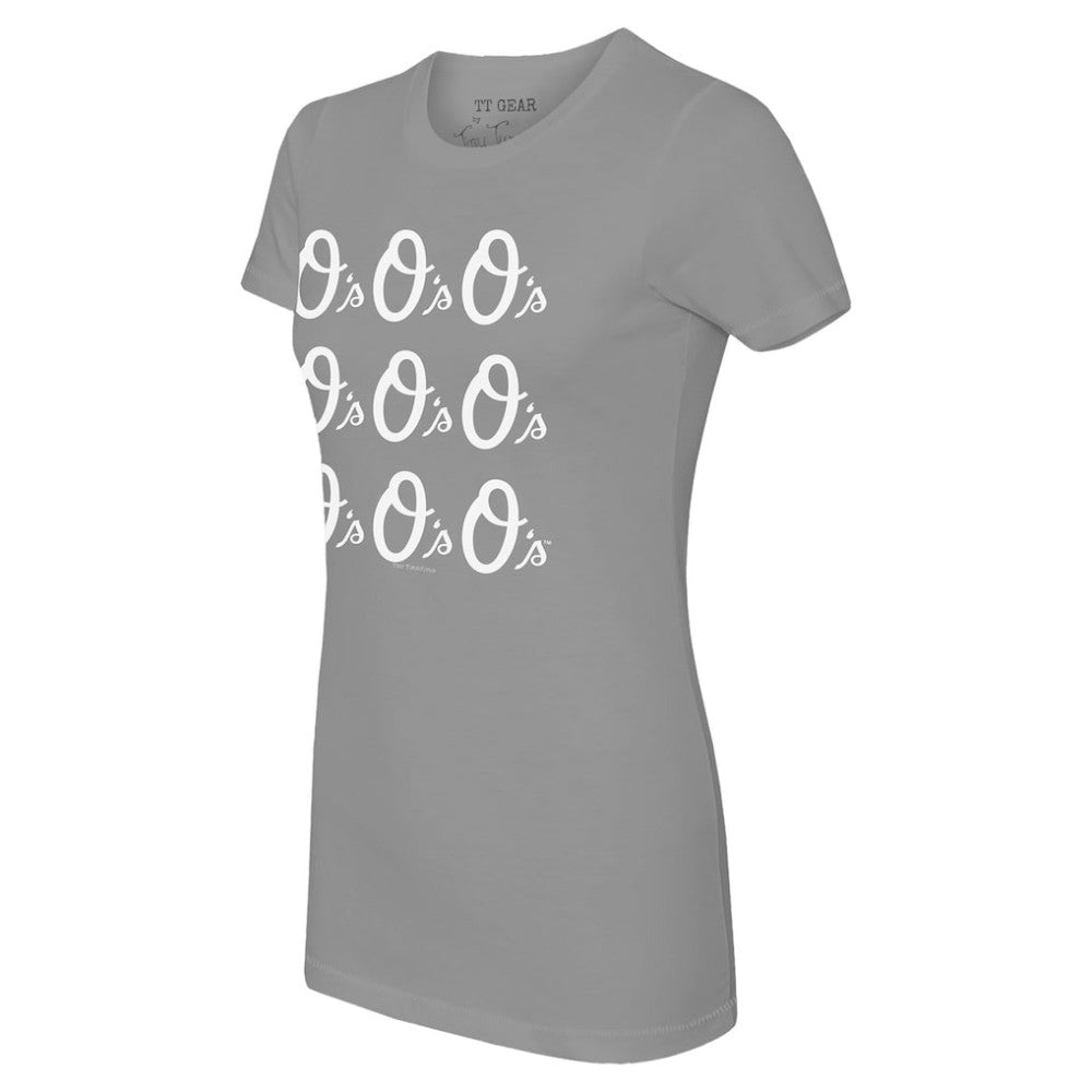 Baltimore Orioles Tiny Turnip Women's Logo Grid  T-Shirt - Gray T-shirts