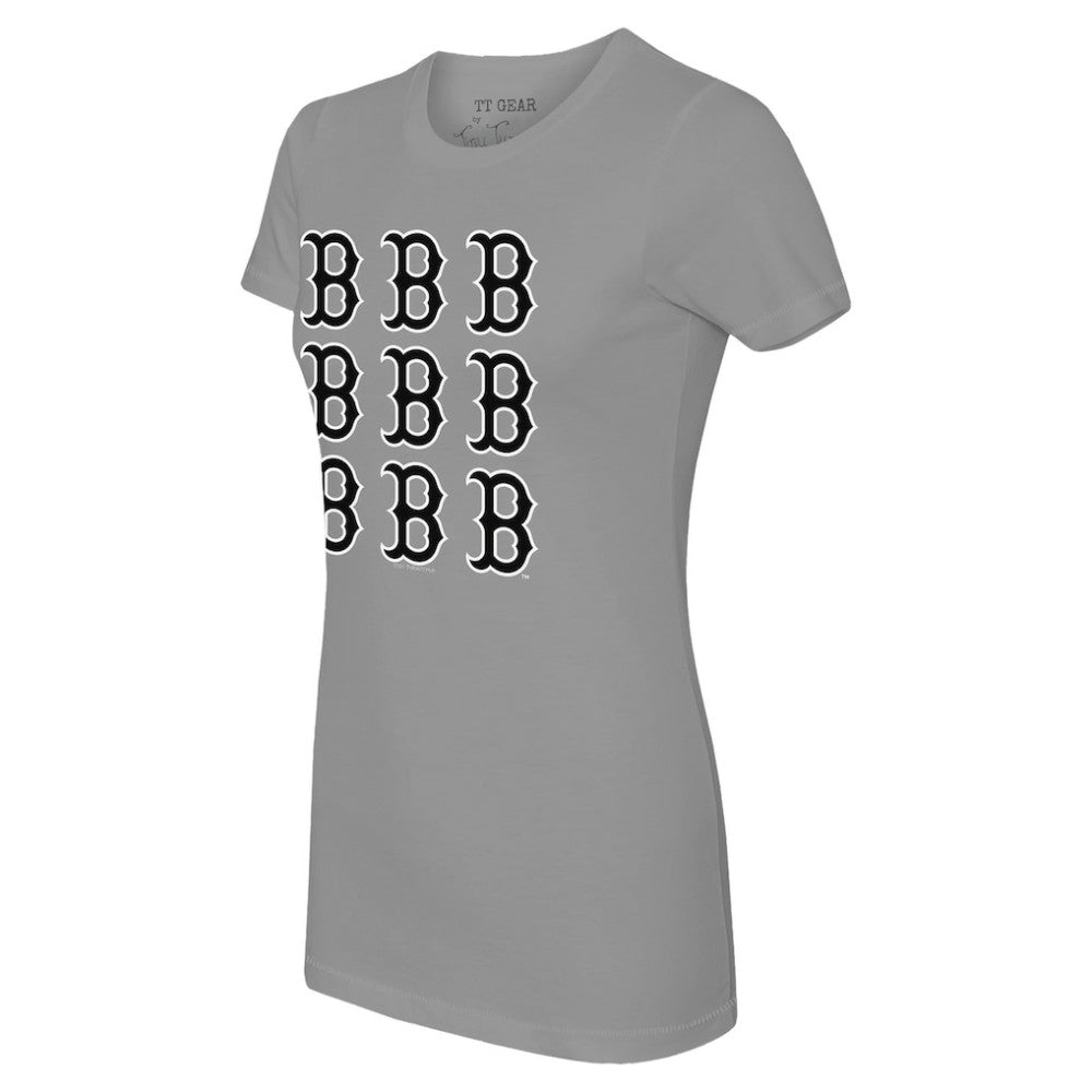 Boston Red Sox Tiny Turnip Women's Logo Grid  T-Shirt - Gray T-shirts