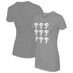 Philadelphia Phillies Tiny Turnip Women's Logo Grid  T-Shirt - Gray T-shirts