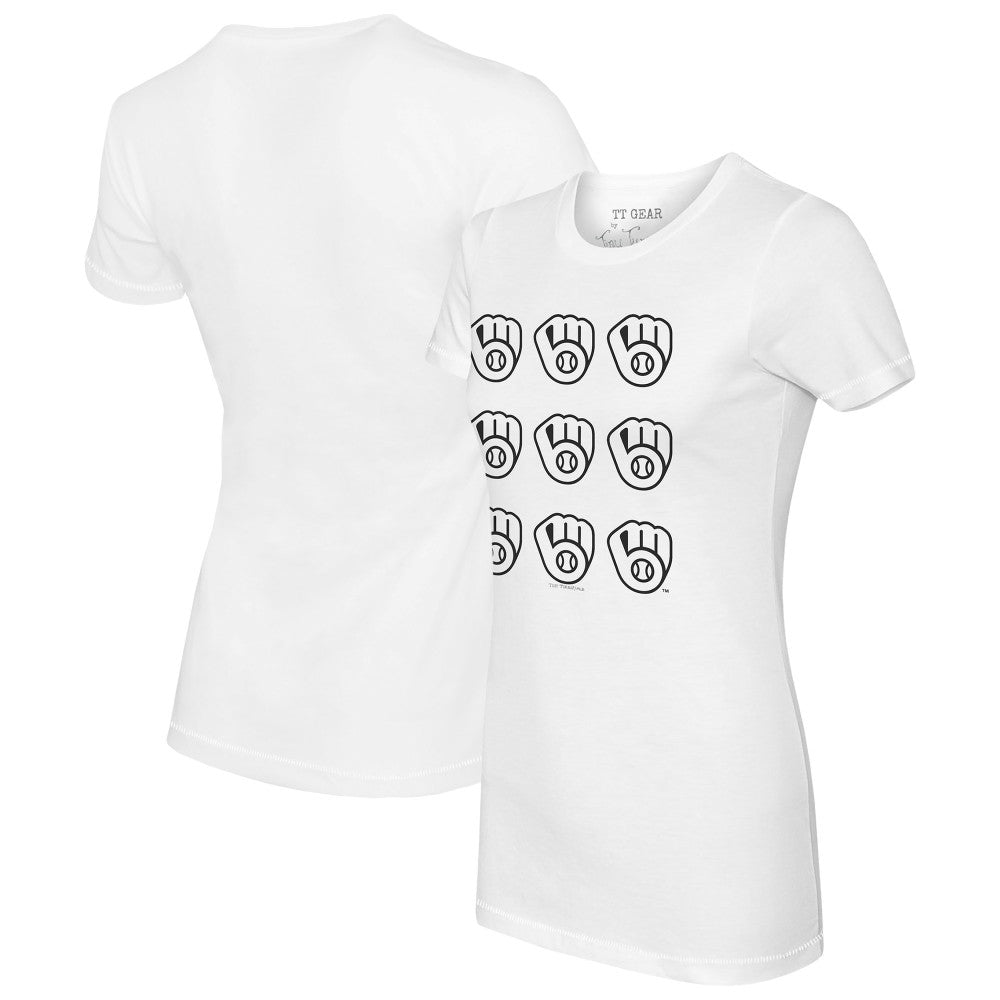 Milwaukee Brewers Tiny Turnip Women's Logo Grid T-Shirt - White T-shirts