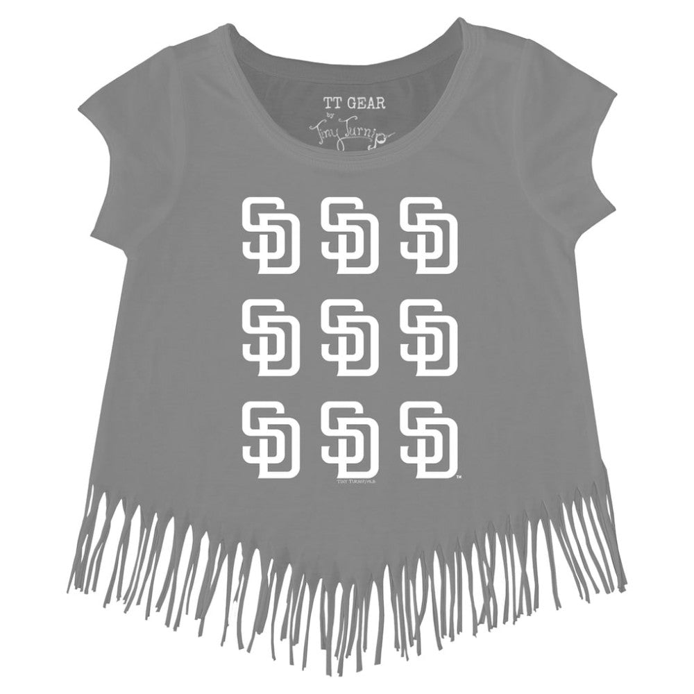 San Diego Padres Tiny Turnip Girls Youth Logo Grid Fringe T-Shirt - Gray T-shirts