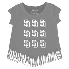 San Diego Padres Tiny Turnip Girls Youth Logo Grid Fringe T-Shirt - Gray T-shirts