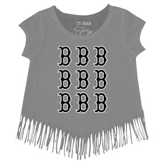 Boston Red Sox Tiny Turnip Girls Youth Logo Grid Fringe T-Shirt - Gray T-shirts