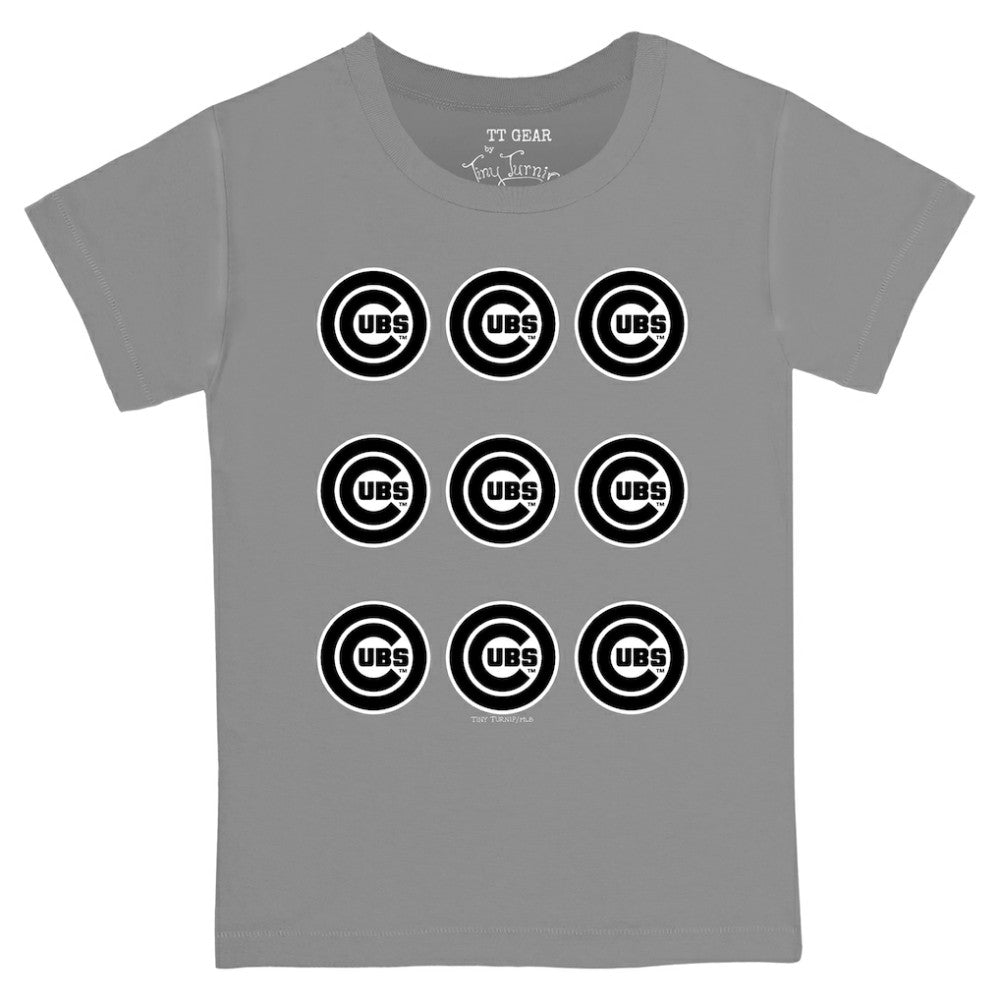 Chicago Cubs Tiny Turnip Youth Logo Grid  T-Shirt - Gray T-shirts