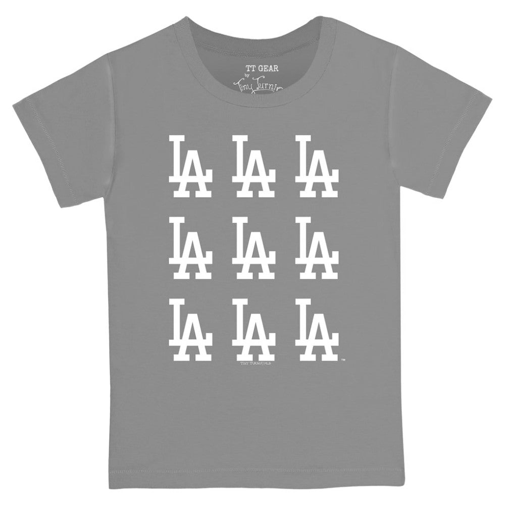 Los Angeles Dodgers Tiny Turnip Youth Logo Grid  T-Shirt - Gray T-shirts