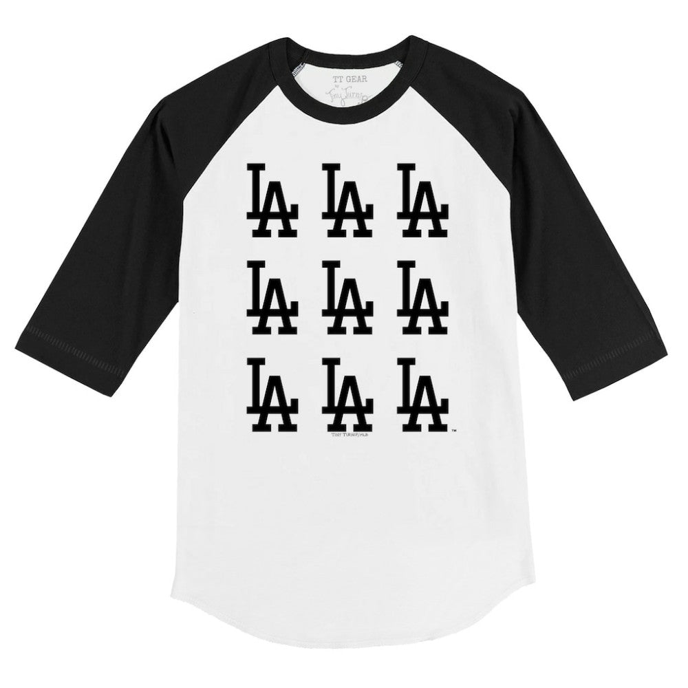 Los Angeles Dodgers Tiny Turnip Youth Logo Grid Raglan 3/4-Sleeve T-Shirt - White/Black T-shirts