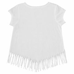 Cleveland Guardians Tiny Turnip Girls Youth Logo Grid Fringe T-Shirt - White T-shirts