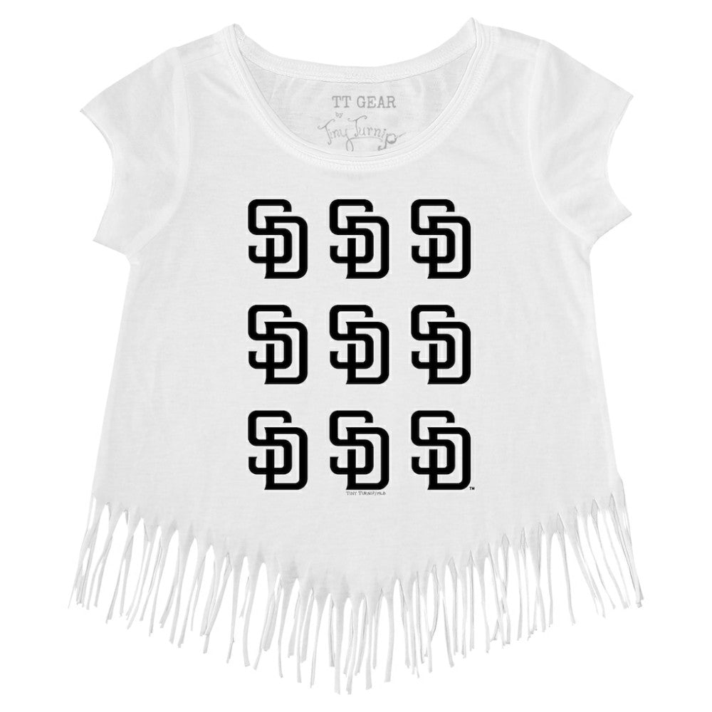 San Diego Padres Tiny Turnip Girls Youth Logo Grid Fringe T-Shirt - White T-shirts